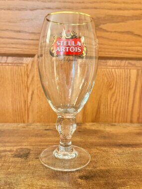 Stella Artois Beer Chalice Glass 40cl Clear Gold Rim Stemmed Goblet
